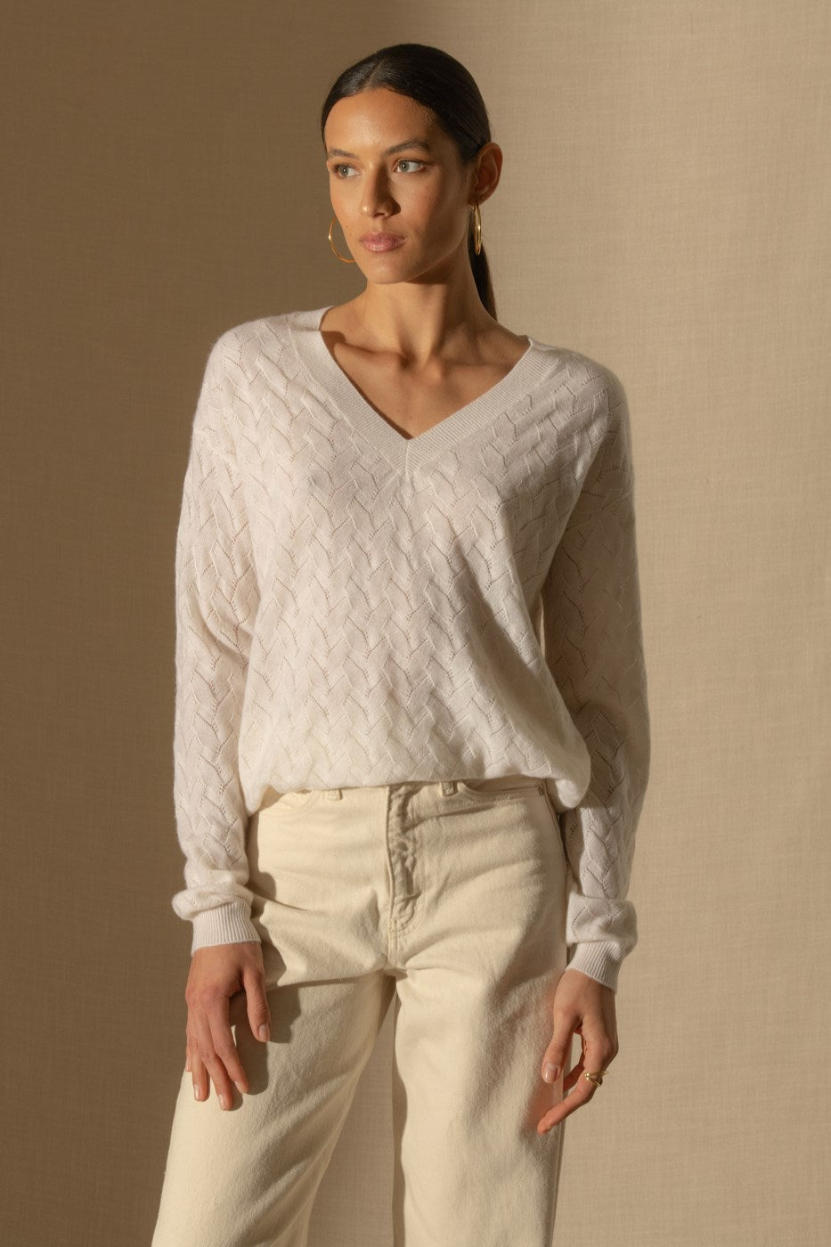 Pull Col V - Madison - Neige