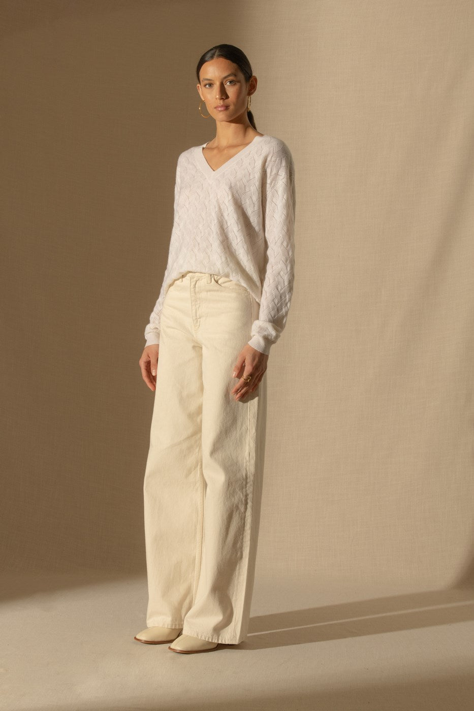Pull Col V - Madison - Neige