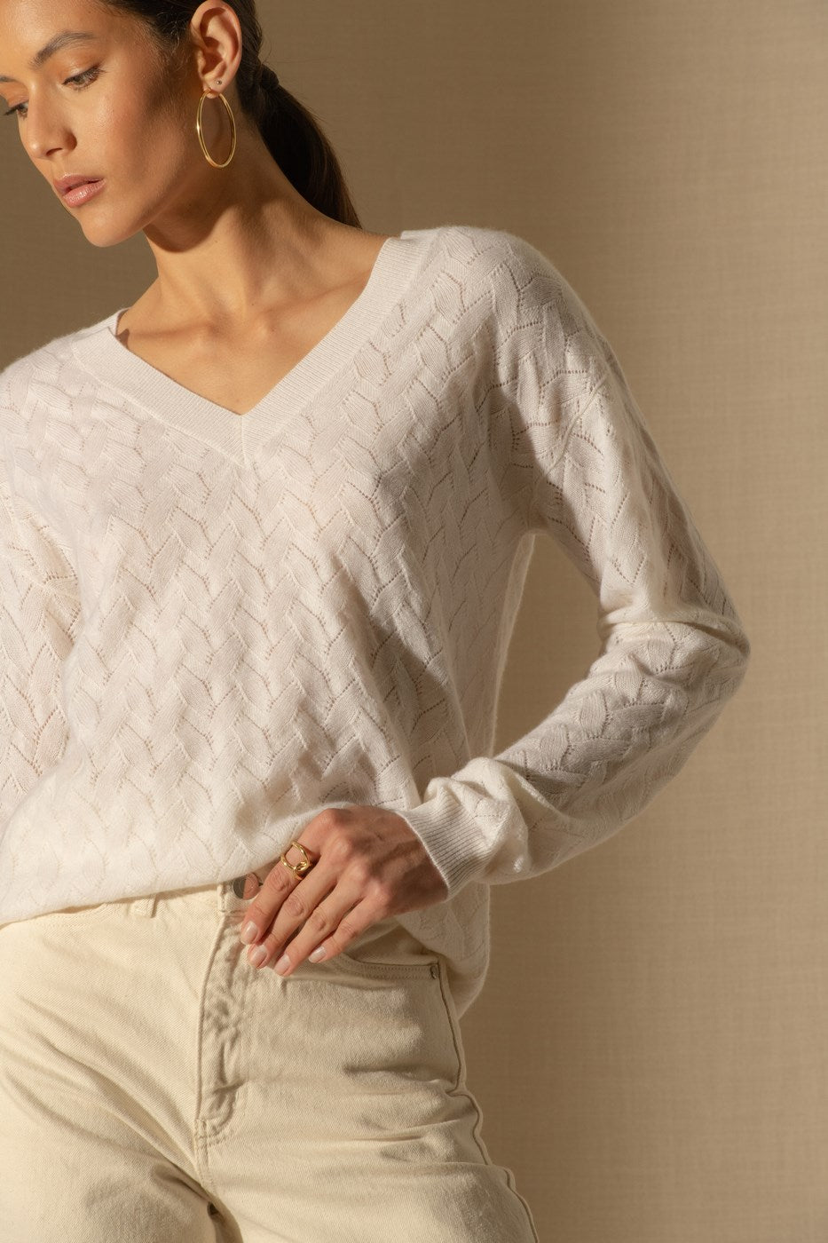 Pull Col V - Madison - Neige