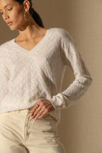 Pull Col V - Madison - Neige