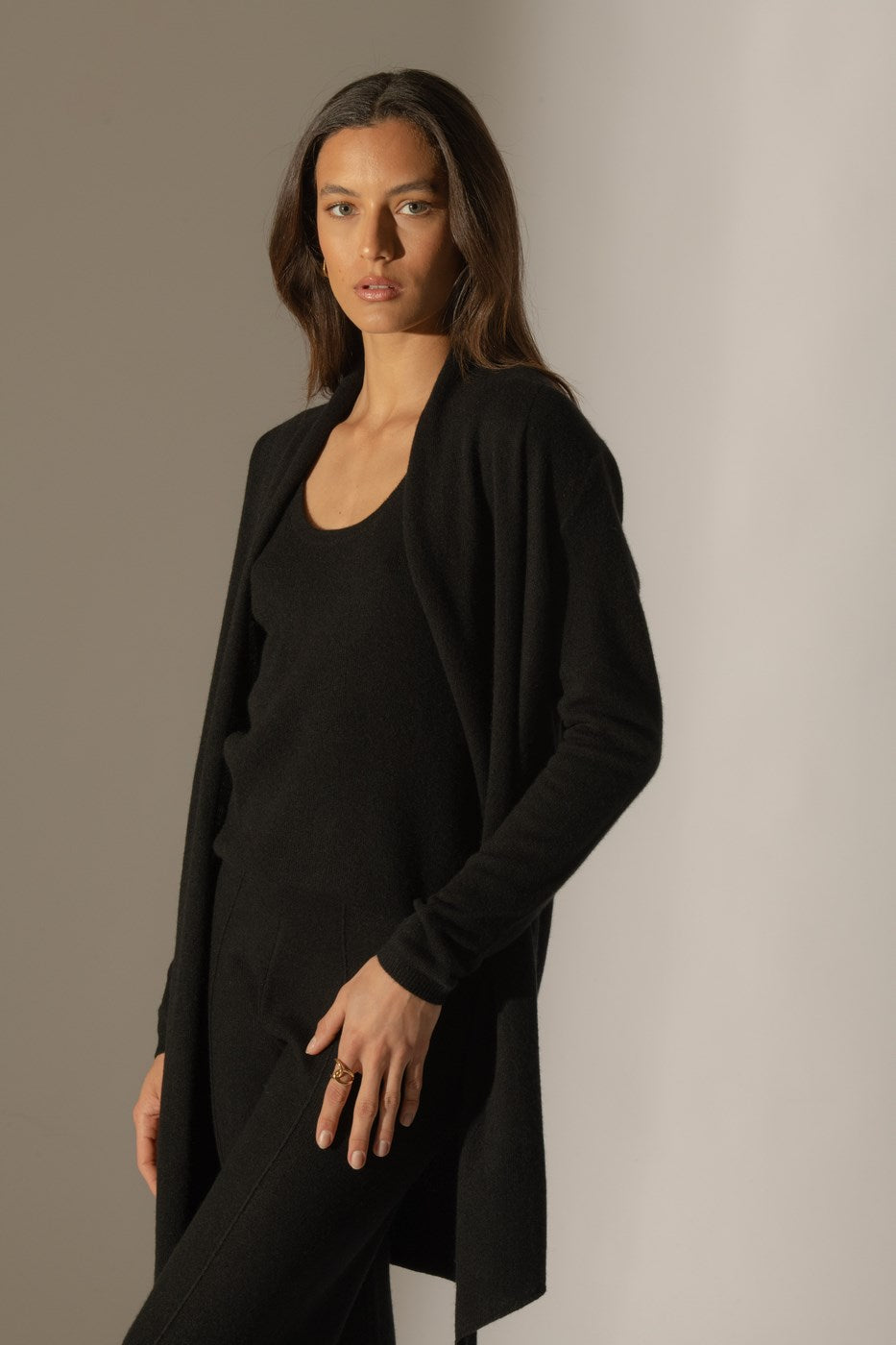 Veste Longue Ouverte Col Châle - Kara - Noir