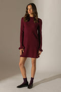 Robe Col Montant Volants Poignets - Lyamia - Bordeaux