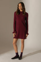 Robe Col Montant Volants Poignets - Lyamia - Bordeaux
