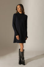 Robe Col Montant Volants Poignets - Lyamia - Navy