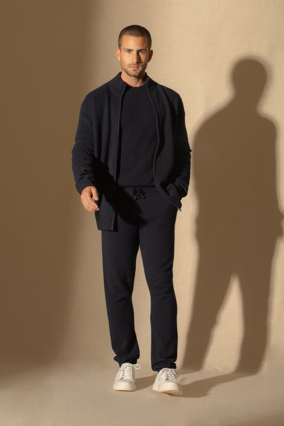 Gilet Zippé Col Camionneur 4 Fils - Leo - Navy