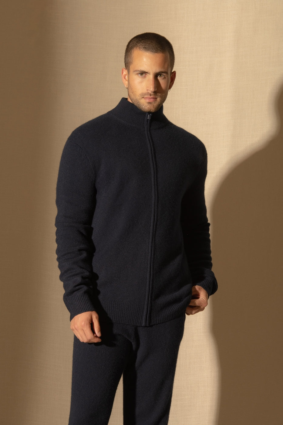 Gilet Zippé Col Camionneur 4 Fils - Leo - Navy
