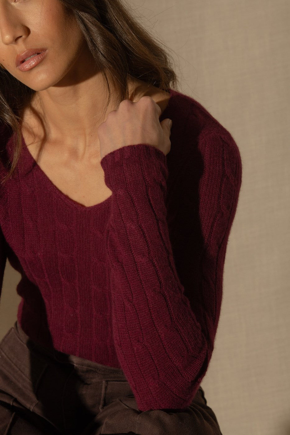 Pull Col V 4 Fils - Salome - Bordeaux