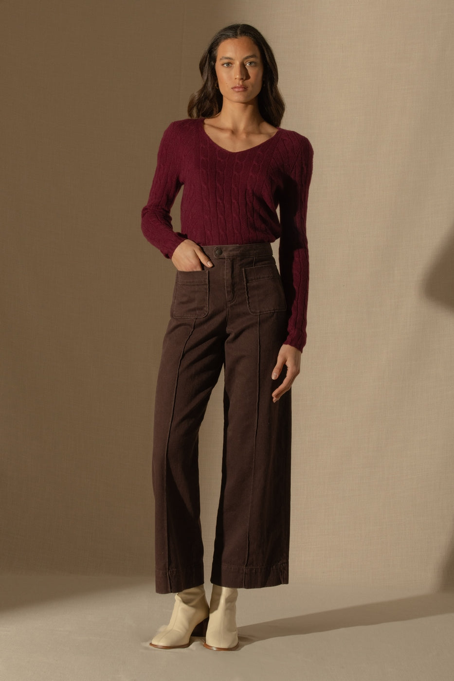 Pull Col V 4 Fils - Salome - Bordeaux