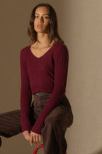 Pull Col V 4 Fils - Salome - Bordeaux