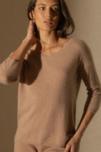 Pull Col V - Thais - Camel Chiné