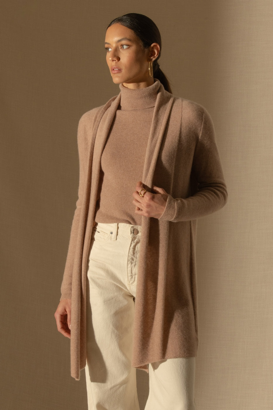 Veste Longue Ouverte Col Châle - Kara - Camel Chiné