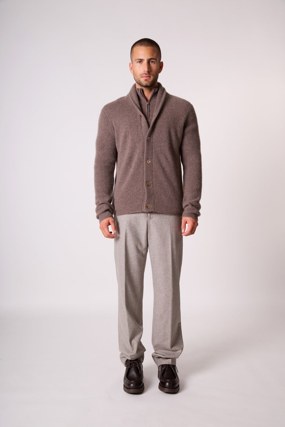 Veste Boutonnée Col Châle 4 Fils - Gilmour - Taupe Chiné