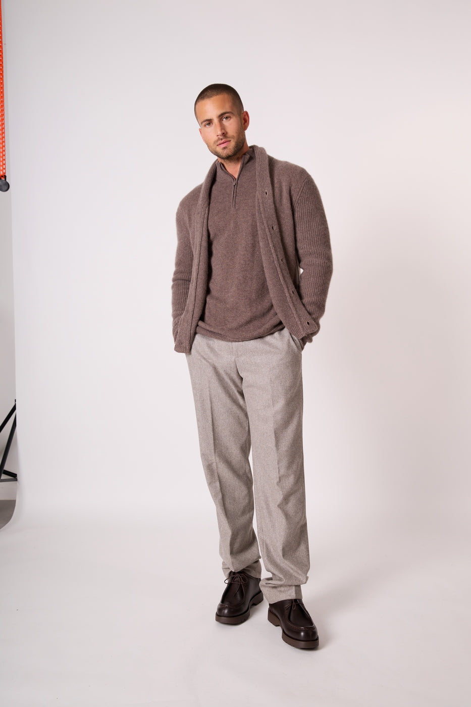 Veste Boutonnée Col Châle 4 Fils - Gilmour - Taupe Chiné