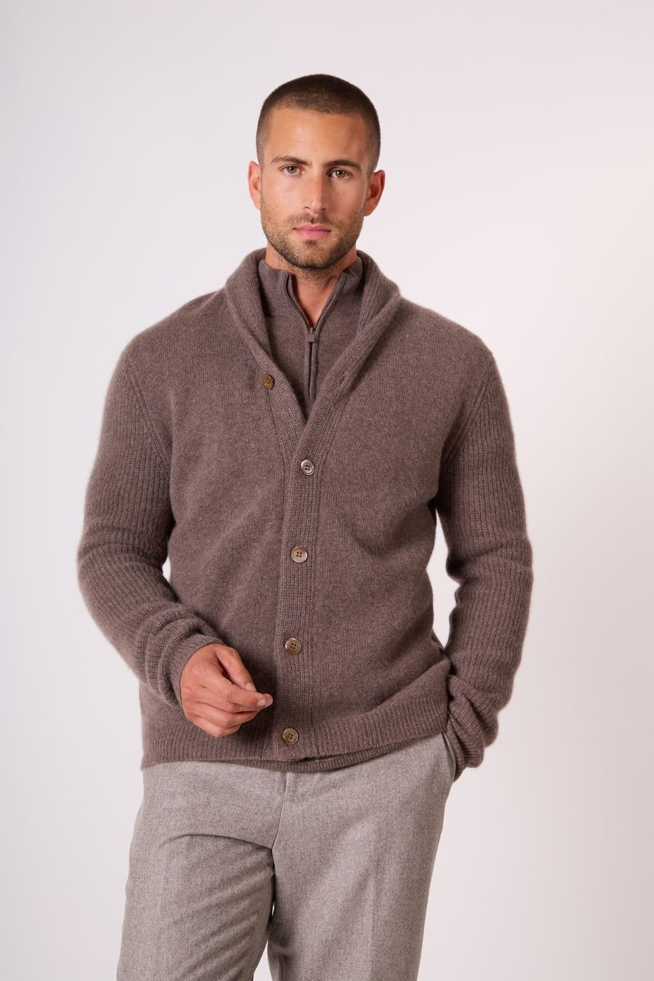 Veste Boutonnée Col Châle 4 Fils - Gilmour - Taupe Chiné
