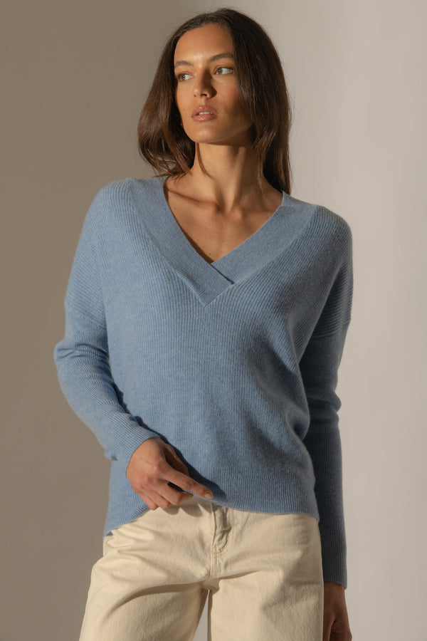 Pull Col V Croisé - Grainne - Sky