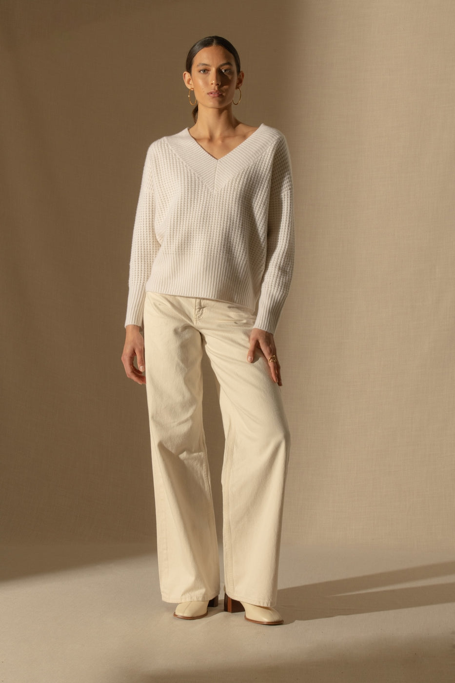 Pull Col V 8 Fils - Emeres - Neige