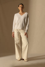 Pull Col V 8 Fils - Emeres - Neige