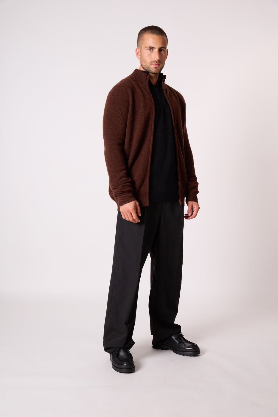 Gilet Zippé Col Camionneur 4 Fils - Leo - Café