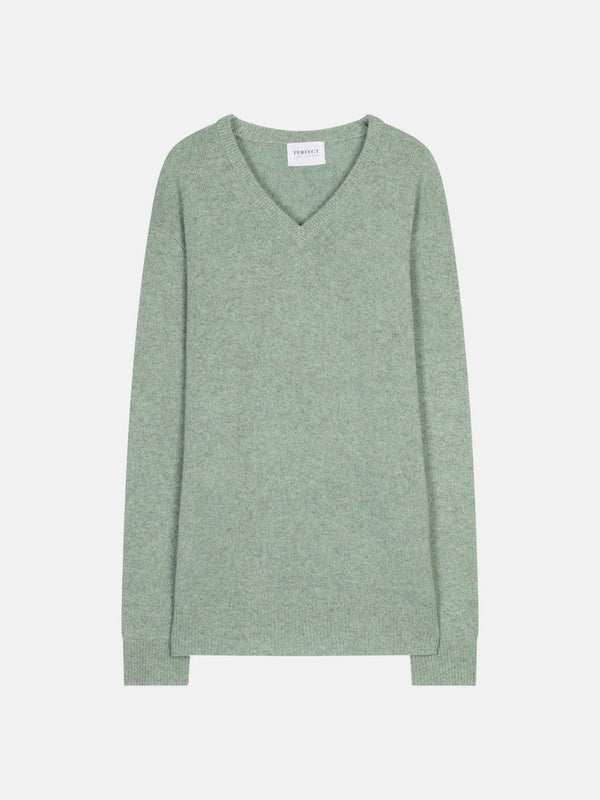 Pull Col V 4 Fils Enzo - 100% Cachemire 4 Fils - Céladon Chiné - Men