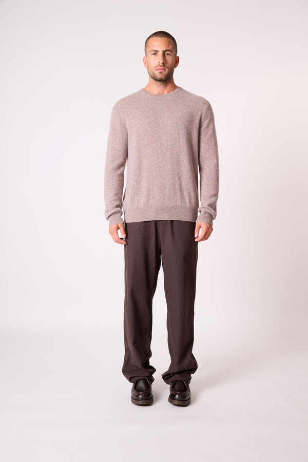 Pull Col Rond - 100% Cachemire 2 Fils - Caribou Chiné - Homme