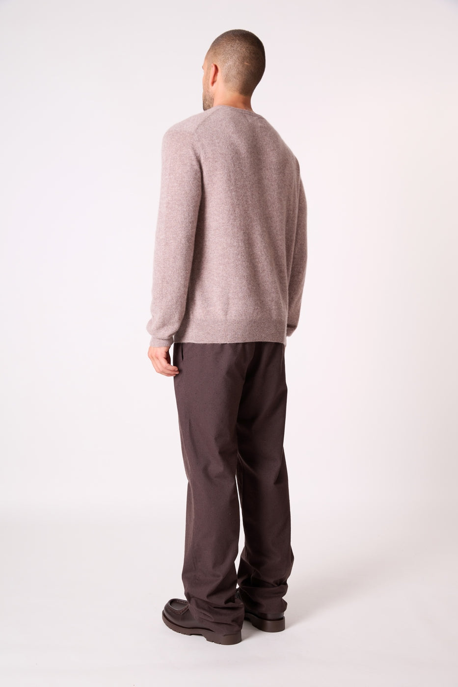 Pull Col Rond - 100% Cachemire 2 Fils - Caribou Chiné - Homme