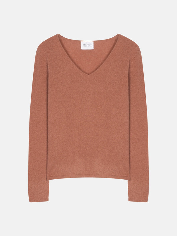 Pull Col V - 100% Cachemire 2 Fils - Terracota - Femme