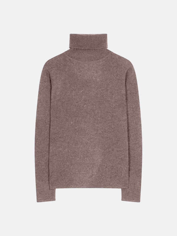 Pull Col Roulé Ashley - 100% Cachemire 2 Fils - Caribou Chiné - Women
