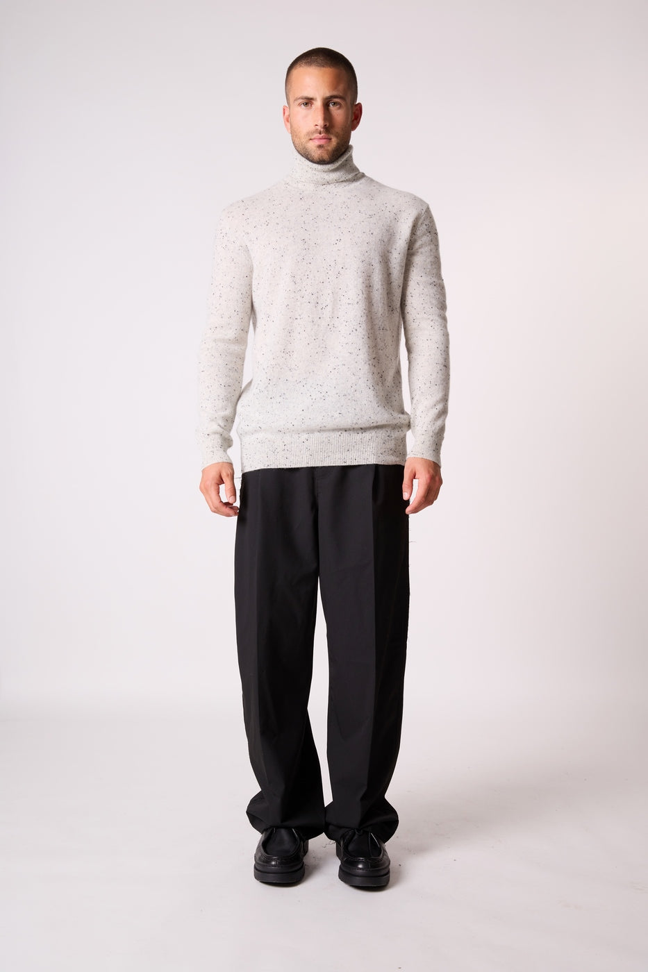 Pull Col Roulé Trevor - 100% Cachemire 2 Fils - Gris/Noir - Men