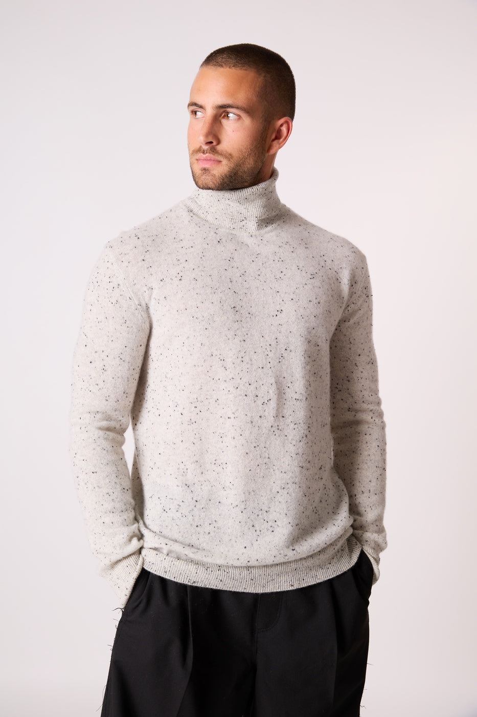 Pull Col Roulé Trevor - 100% Cachemire 2 Fils - Gris/Noir - Men