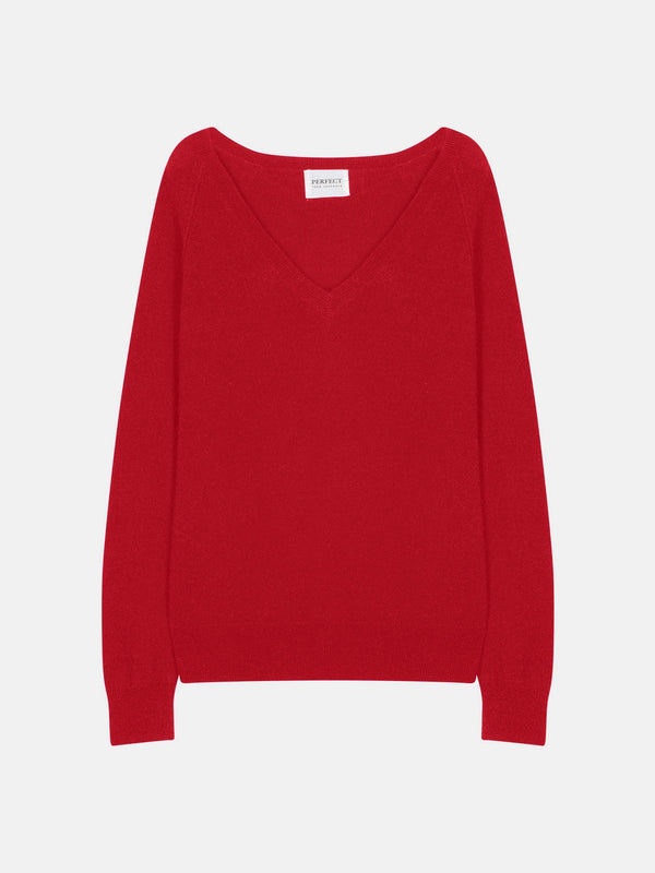 Pull Col V - 100% Cachemire 2 Fils - Rouge - Femme
