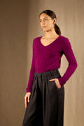 Pull Col V - 100% Cachemire 4 Fils - Prune - Femme