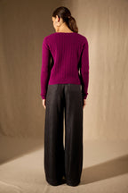 Pull Col V - 100% Cachemire 4 Fils - Prune - Femme