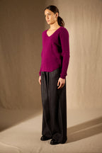 Pull Col V - 100% Cachemire 4 Fils - Prune - Femme