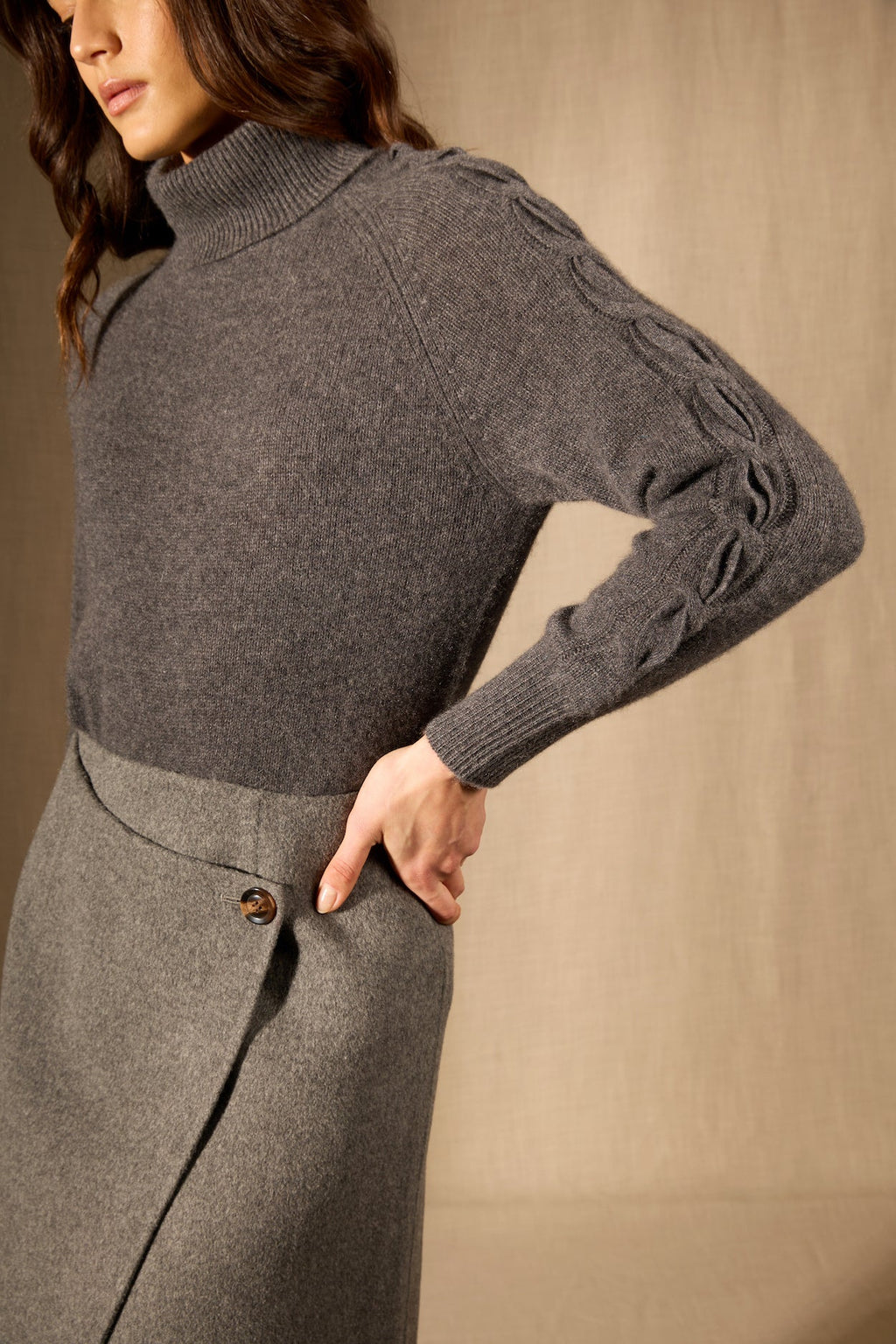 Pull Col Roulé 4 Fils - Albany - Anthracite Chiné