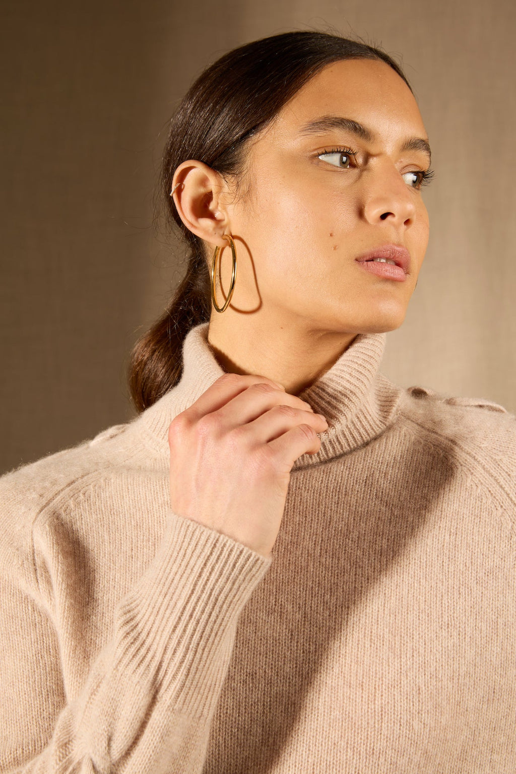 Pull Col Roulé - 100% Cachemire 4 Fils - Camel Clair Chiné - Femme