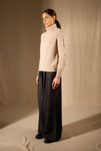 Pull Col Roulé - 100% Cachemire 4 Fils - Camel Clair Chiné - Femme