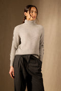 Pull Col Roulé - 100% Cachemire 4 Fils - Gris Chiné - Femme