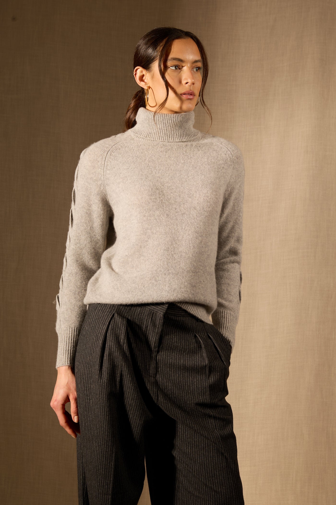 Pull Col Roulé - 100% Cachemire 4 Fils - Gris Chiné - Femme