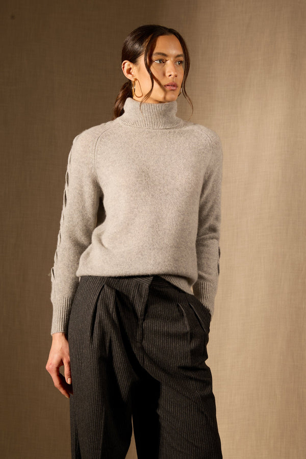 Pull Col Roulé - 100% Cachemire 4 Fils - Gris Chiné - Femme