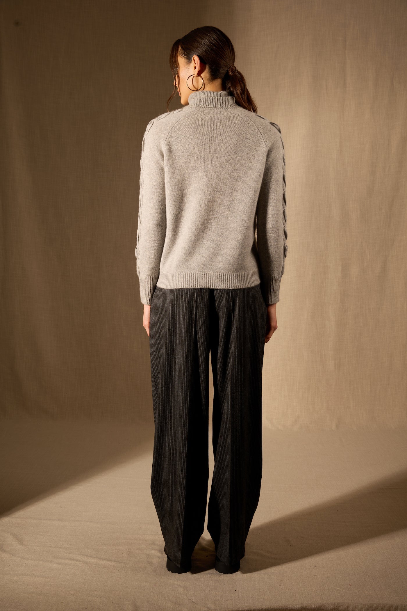 Pull Col Roulé - 100% Cachemire 4 Fils - Gris Chiné - Femme