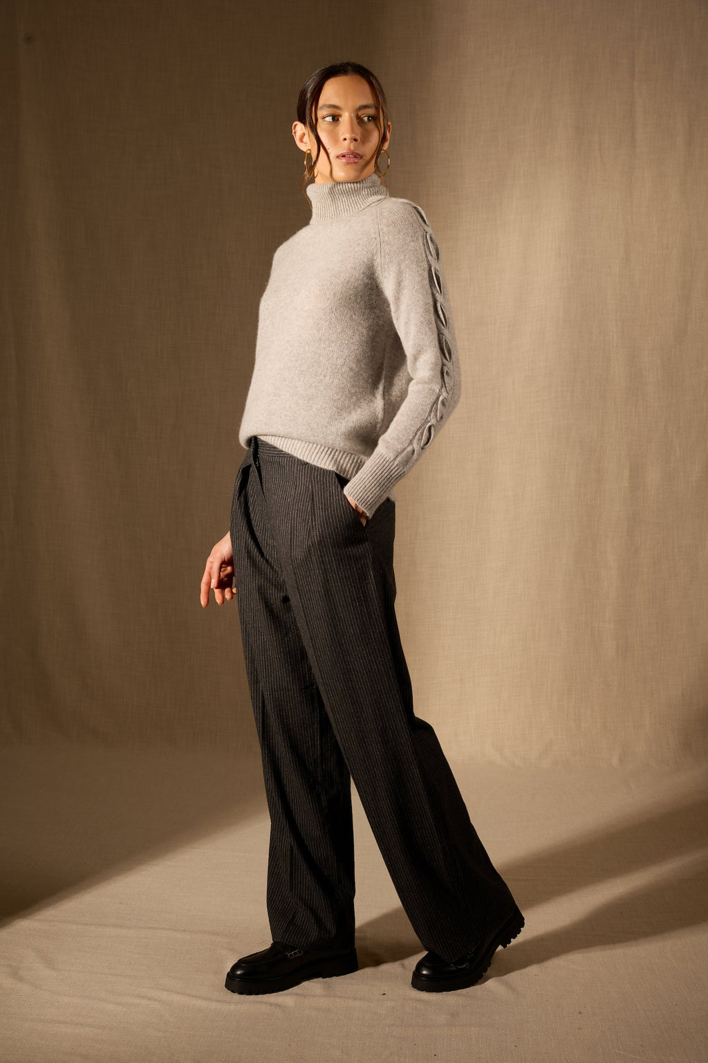 Pull Col Roulé - 100% Cachemire 4 Fils - Gris Chiné - Femme