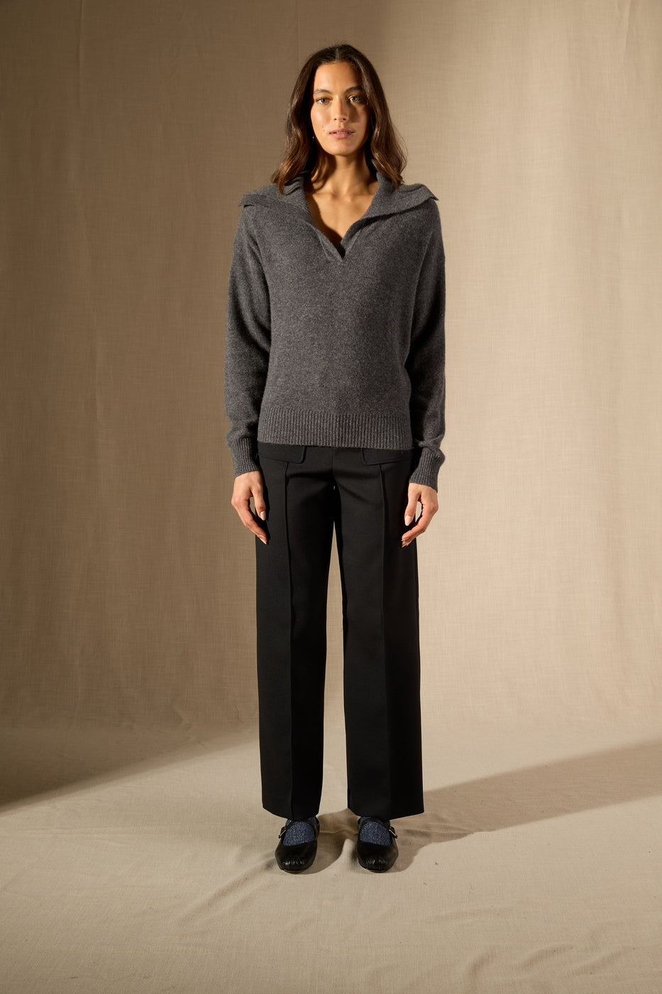 Pull Col Châle Croisé - Crimson - Anthracite Chiné
