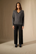 Pull Col Châle Croisé - Crimson - Anthracite Chiné