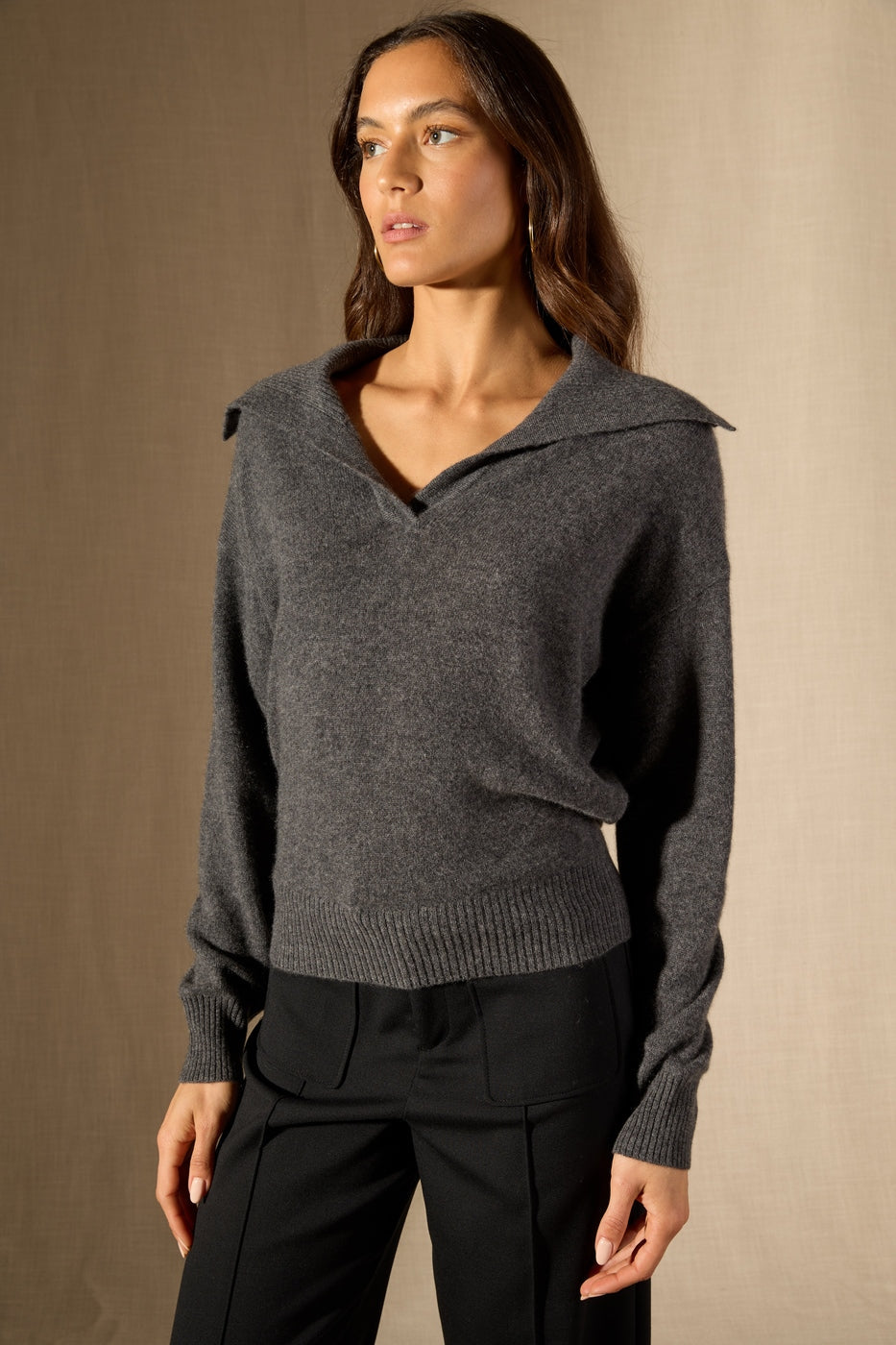 Pull Col Châle Croisé - Crimson - Anthracite Chiné