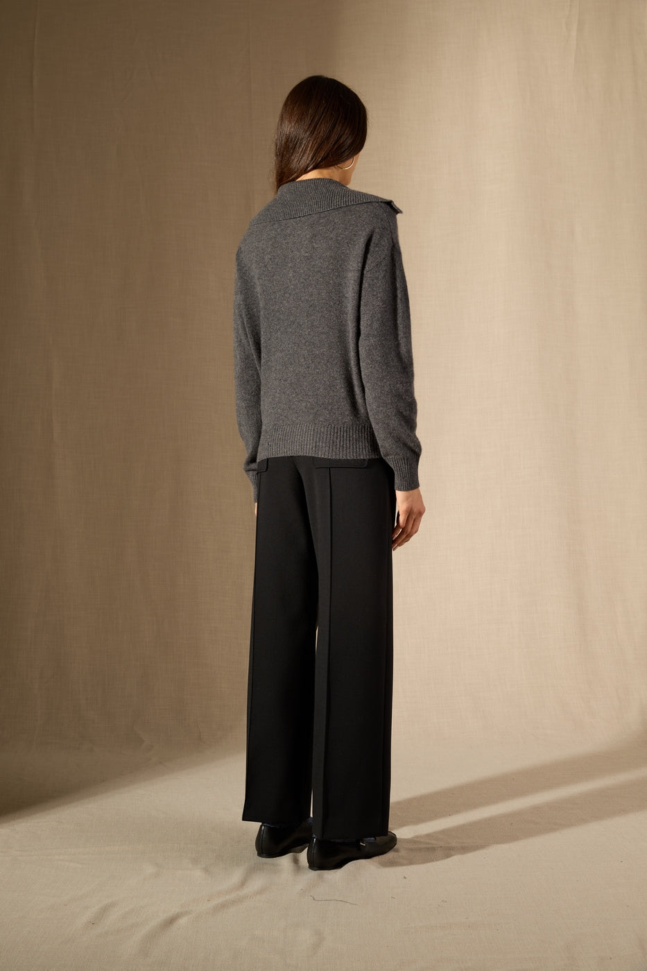 Pull Col Châle Croisé - Crimson - Anthracite Chiné