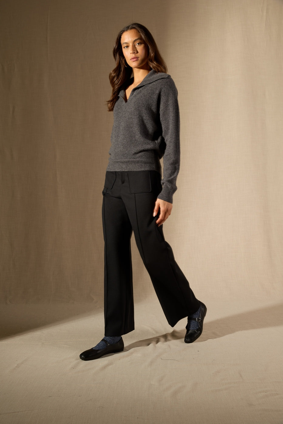 Pull Col Châle Croisé - Crimson - Anthracite Chiné