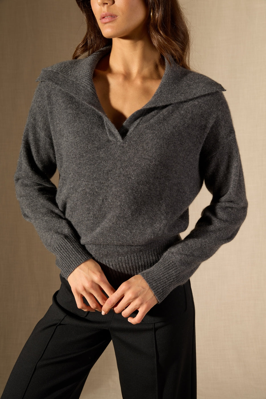 Pull Col Châle Croisé - Crimson - Anthracite Chiné