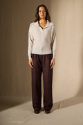 Pull Col Châle Croisé - Crimson - Gris Perle Chiné