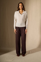 Pull Col Châle Croisé - Crimson - Gris Perle Chiné