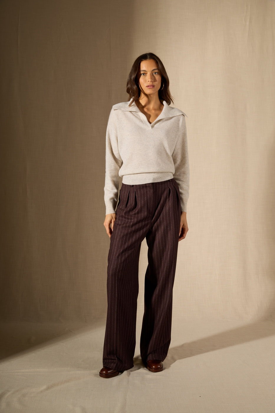 Pull Col Châle Croisé - Crimson - Gris Perle Chiné